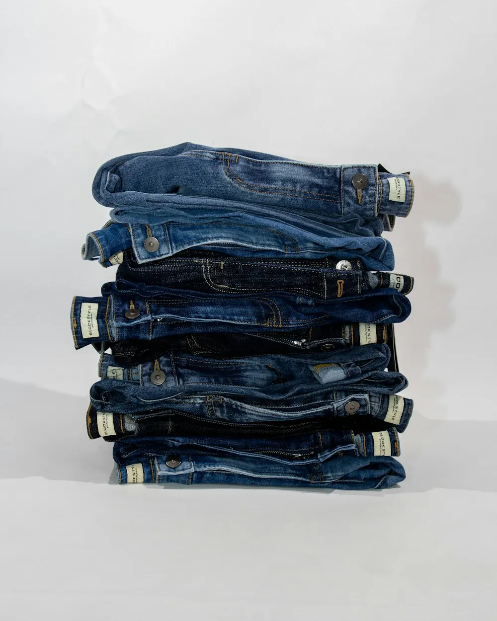A folded stack of vintage denim